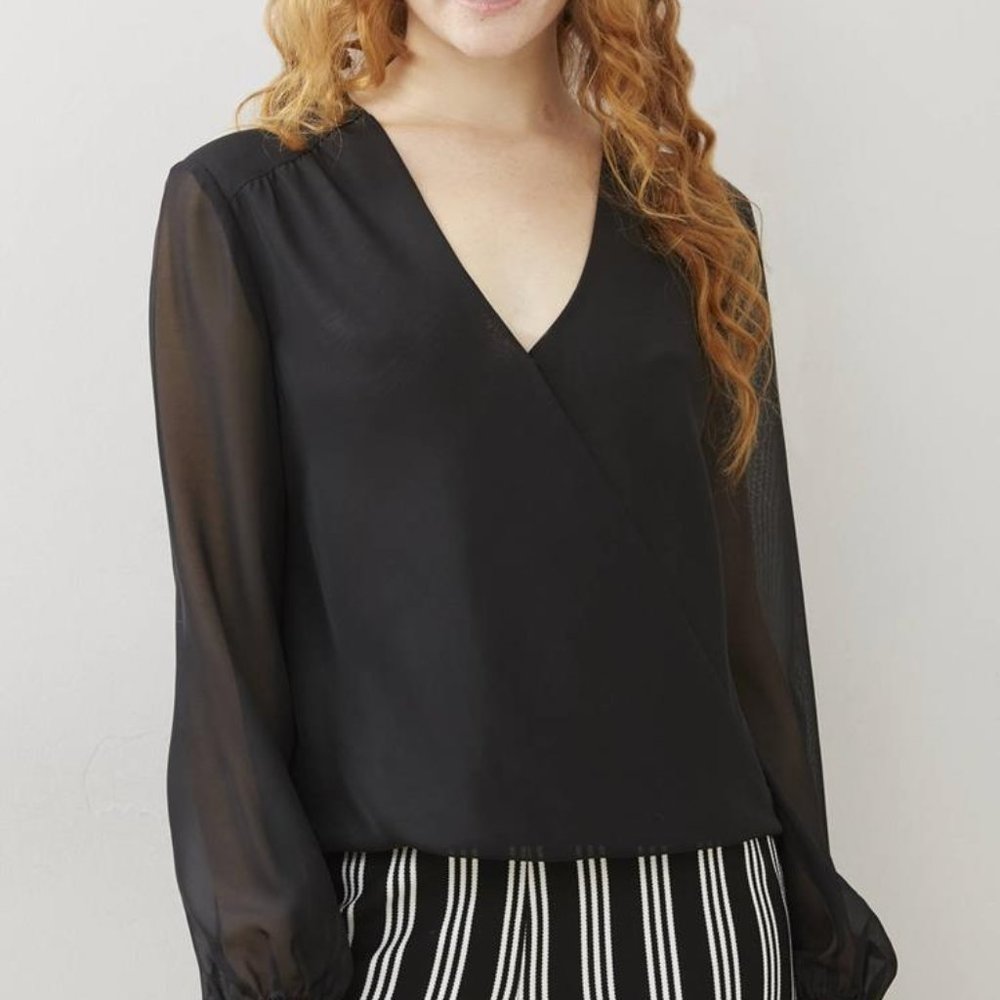 Sheer Black V-neck Blouse